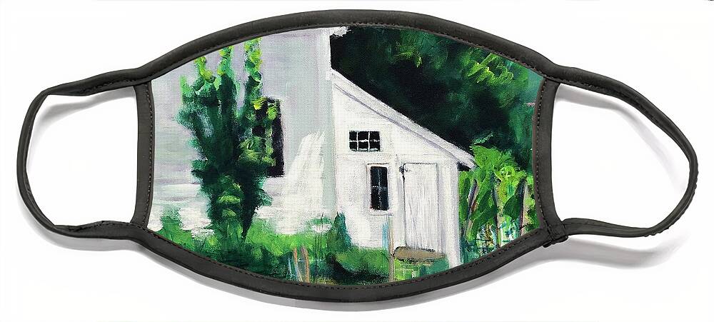 Home Town Face Mask featuring the painting Garden Shed by Cyndie Katz