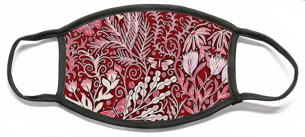 Garden Face Mask featuring the digital art Garden Tapestry and Home Decor Design in Maroon and Pink by Lise Winne