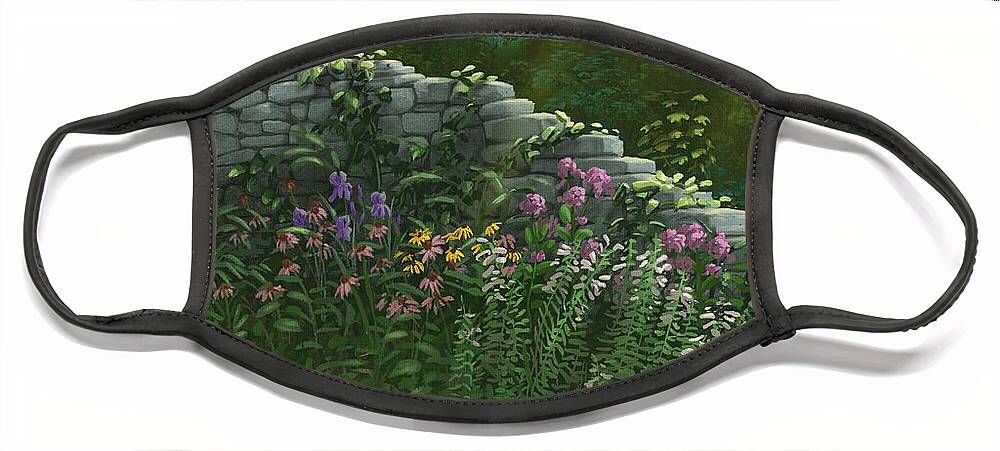 Flowers Face Mask featuring the digital art Garden Wall by Don Morgan