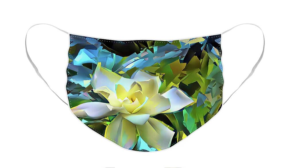 Flower Face Mask featuring the digital art Gardenia Blossom 2 by Ludwig Keck