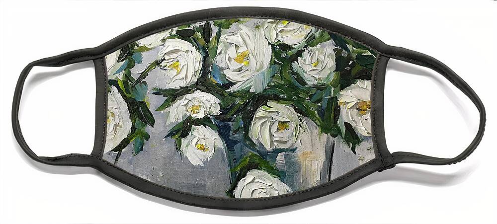 Gardenias Face Mask featuring the painting Gardenias in Bloom by Roxy Rich