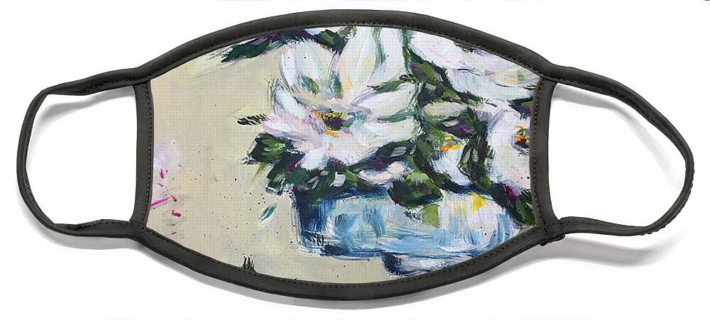 Gardenias Face Mask featuring the painting Gardenias Up by Roxy Rich