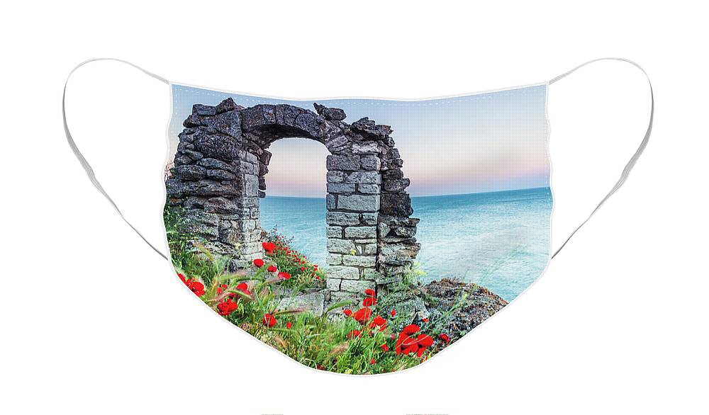 Fortress Face Mask featuring the photograph Gate In the Poppies by Evgeni Dinev