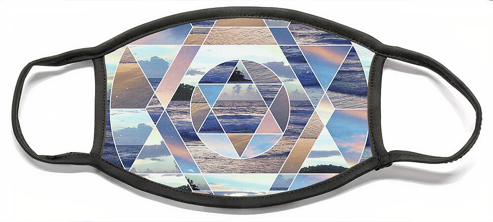 Landscape Face Mask featuring the mixed media Geometric Ocean Abstract by Phil Perkins