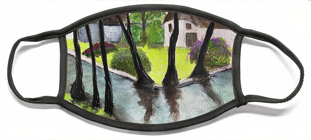 Netherlands Face Mask featuring the painting Giethoorn Netherlands Landscape by Roxy Rich