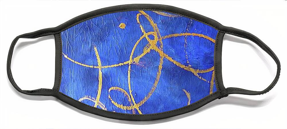 Abstract Art Face Mask featuring the painting Gilded Symphony on Blue by Kristen Abrahamson