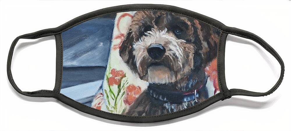 Paintings Face Mask featuring the painting Gio the Cockapoo Pet Portrait by Donna Tuten