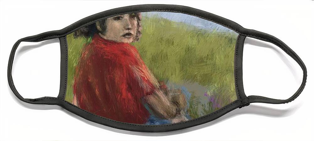 Girl Face Mask featuring the painting Girl On The Hill by Larry Whitler