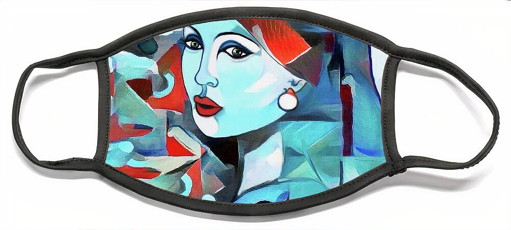 Figurative Art Face Mask featuring the digital art Girl with Pearl 002 by Stacey Mayer