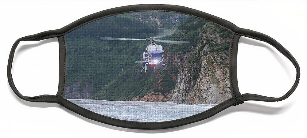 Alaska Face Mask featuring the photograph Glacier Chopper Landing by Ed Williams