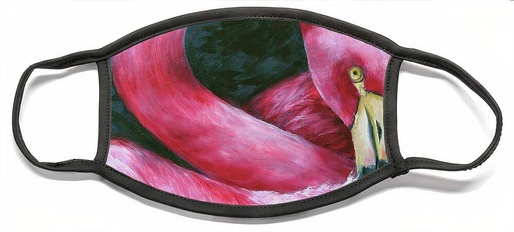 Glance Of The Flamingo Is A Reproduction Of The Artist's Tropical Work. A Bold And Dramatic Presentation. Face Mask featuring the painting Glance of the Flamingo by Barbara Landry