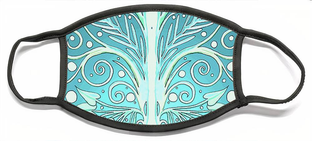 Turquoise Tree Face Mask featuring the mixed media Glowing Grafted Tree Meditation with Butterflies and Heart Shaped Leaves in Turquoise by Lise Winne