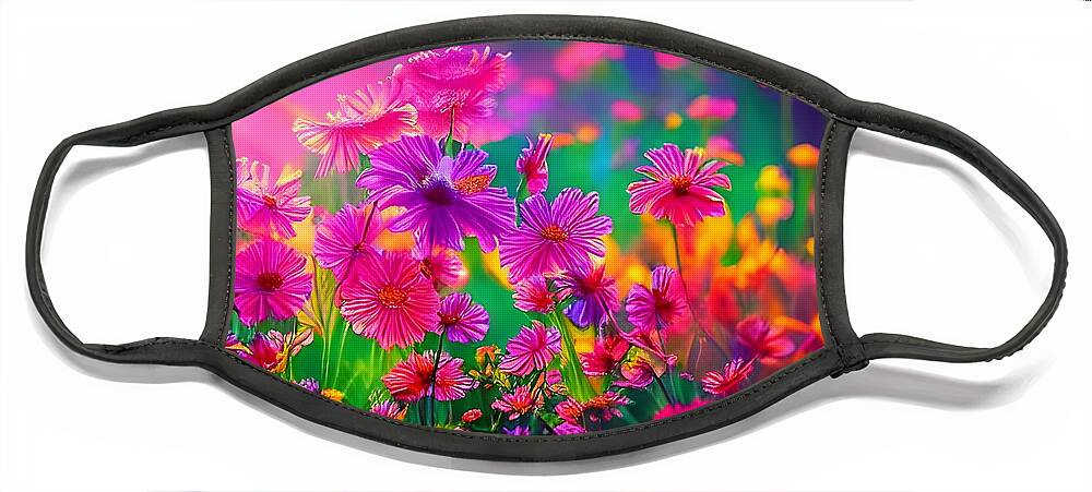 Digital Face Mask featuring the digital art Glowing Pink Flowers by Beverly Read