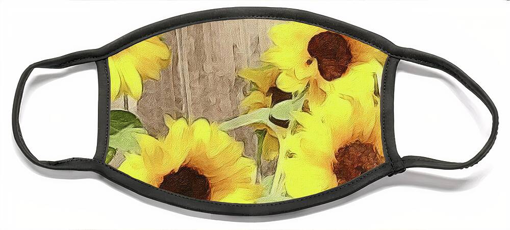 Sunflowers Face Mask featuring the digital art Glowing Sunflowers by Wendy Golden