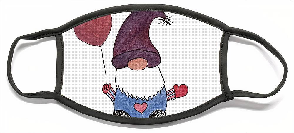 Valentine's Day Face Mask featuring the mixed media Gnome with Purple Hat by Lisa Neuman