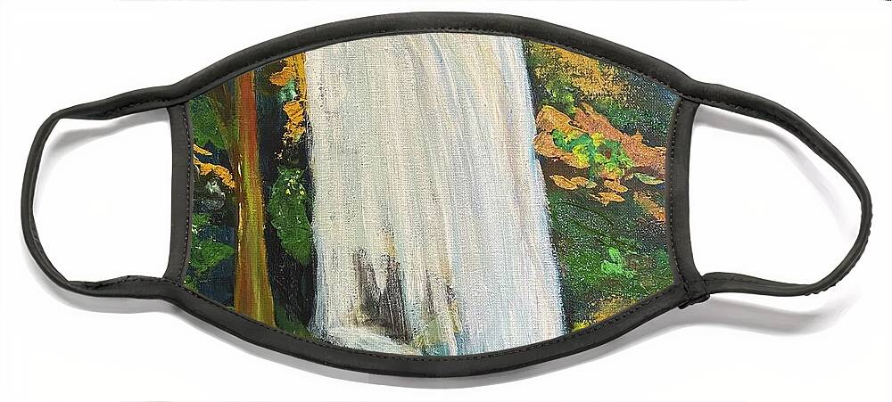 Waterfall Mountains Landscape Water Scenic Nature Face Mask featuring the painting Go With the Flow by Kathy Bee