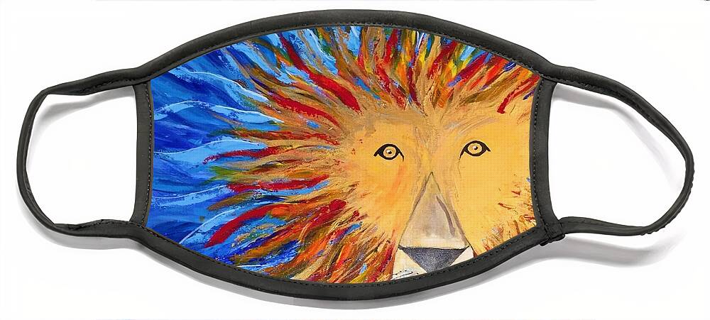 Lion Face Mask featuring the painting God Loves Us by Deb Brown Maher