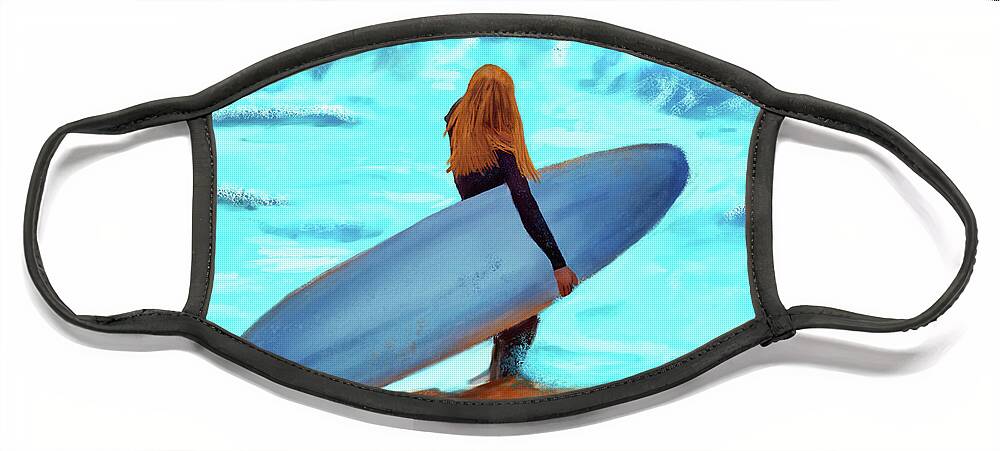 Surf Face Mask featuring the digital art Going to Catch a Wave by Ken Morris