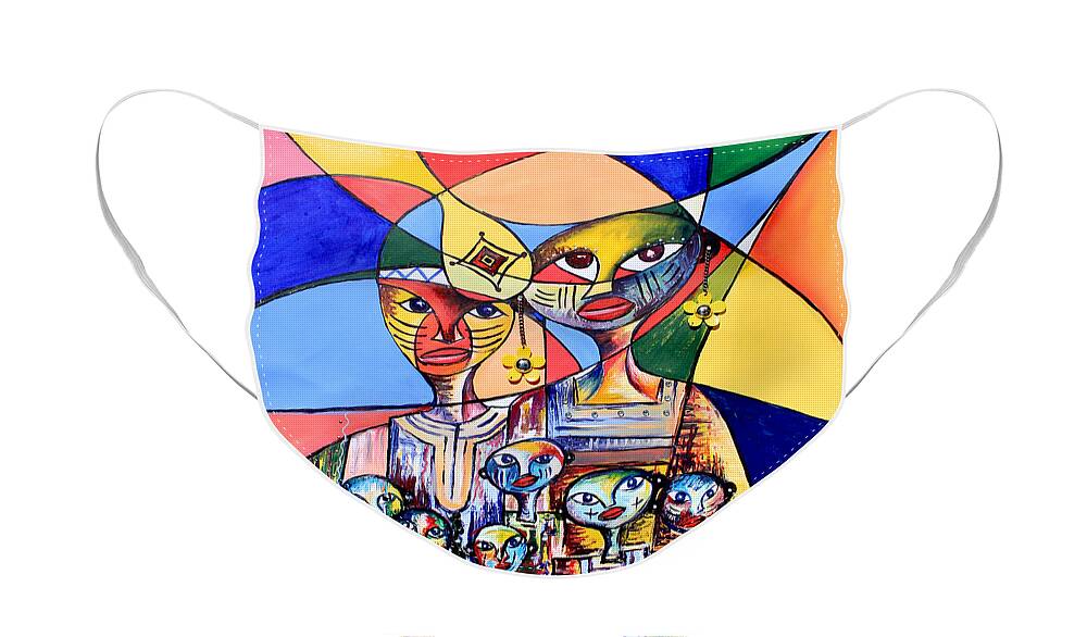 Africa Face Mask featuring the painting Gold Amongst Poverty by Femi