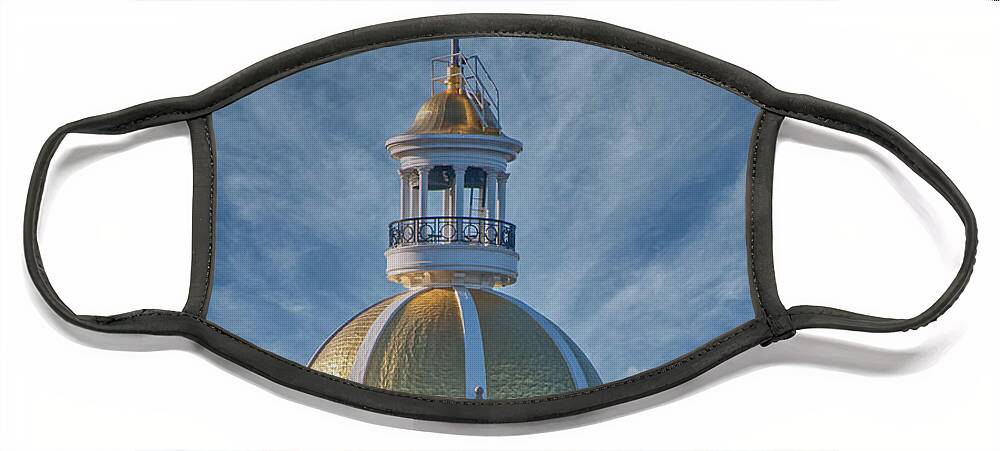 American Face Mask featuring the photograph Gold Domed Clock Tower on City Hall by Darryl Brooks