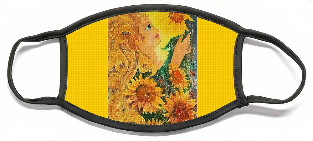 Sunflowers Face Mask featuring the painting Golden Garden Goddess by Carol Losinski Naylor