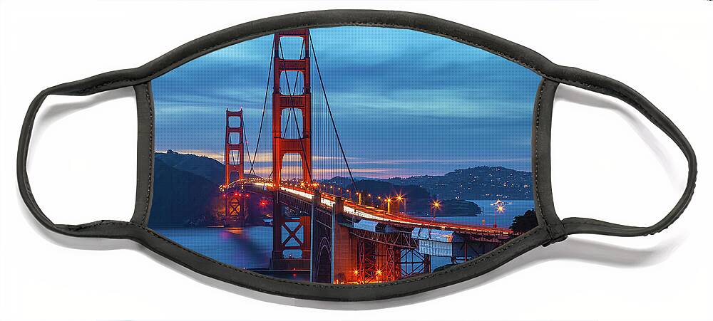 Shoreline Face Mask featuring the photograph Golden Gate At Nightfall by Jonathan Nguyen