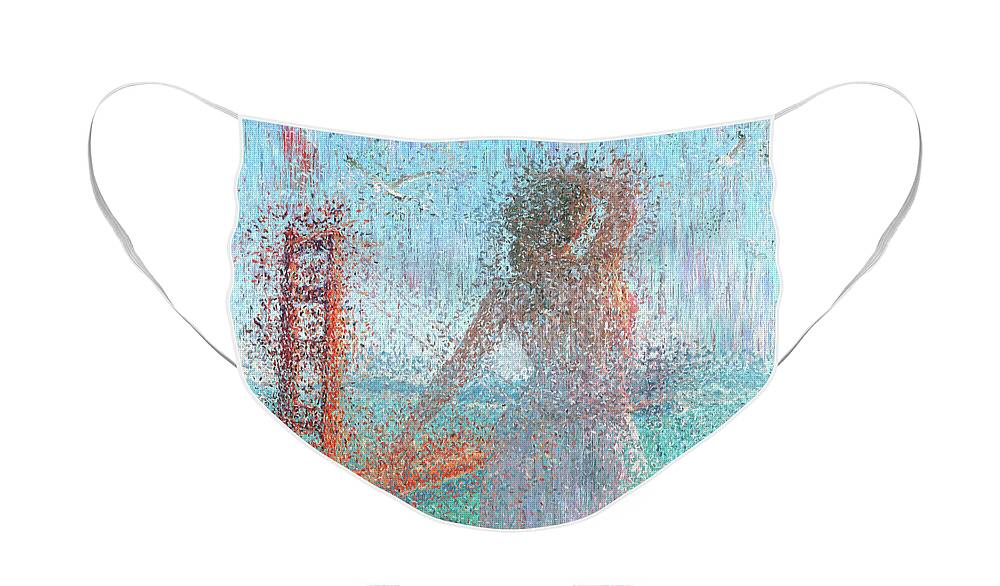 Golden Gate Face Mask featuring the painting Golden Gate Bridge by Alex Mir