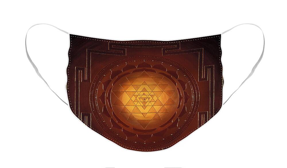 Mandala Face Mask featuring the painting Golden Sri Yantra by Charlotte Backman