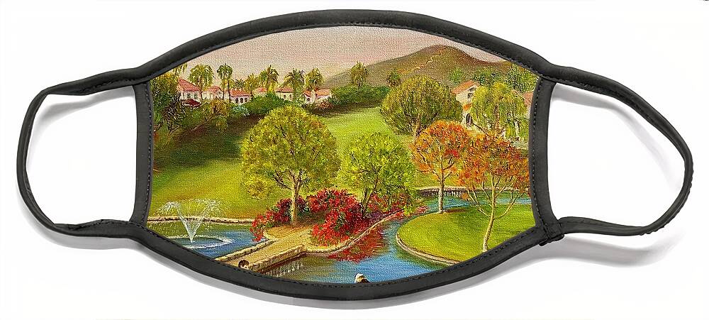 Gold Course Face Mask featuring the painting Golf Course landscape by Ella Boughton