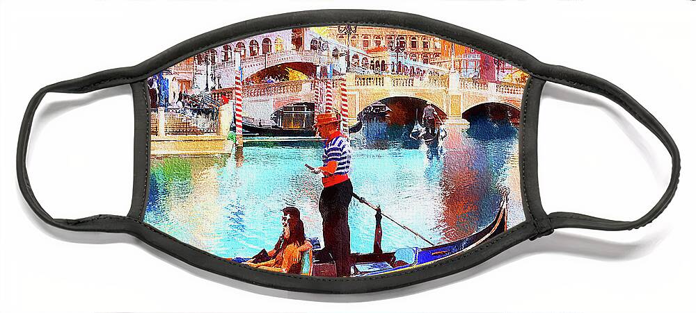 Venice Las Vegas Face Mask featuring the mixed media Gondola rides at the Venetian Las Vegas by Tatiana Travelways