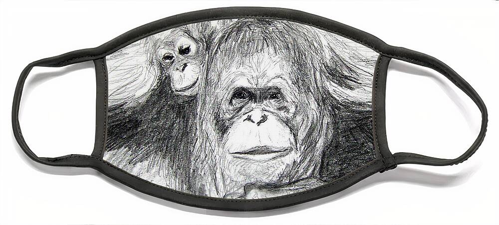 Wildlife Face Mask featuring the drawing Gorillas by Vallee Johnson