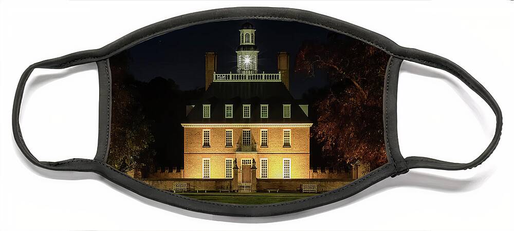 Colonial Williamsburg Face Mask featuring the photograph Governors Palace at Night - Colonial Williamsburg by Susan Rissi Tregoning