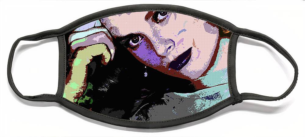 Grace Kelly Face Mask featuring the digital art Grace Kelly psychedelic portrait by Movie World Posters