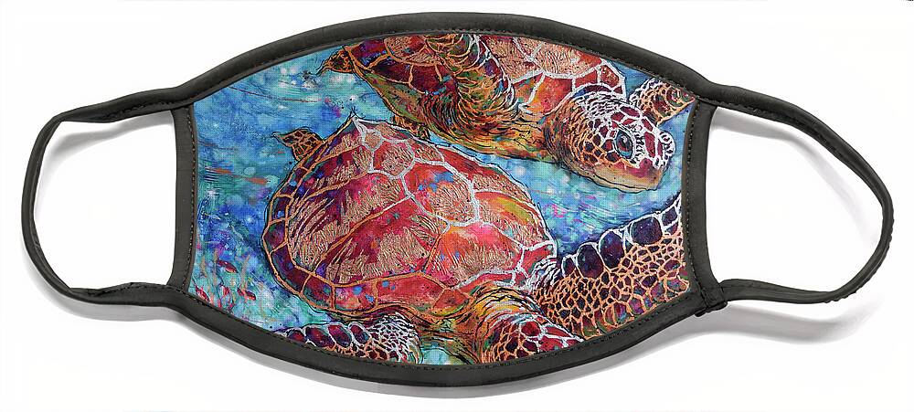 Green Sea Turtles Face Mask featuring the painting Grand Sea Turtles by Jyotika Shroff