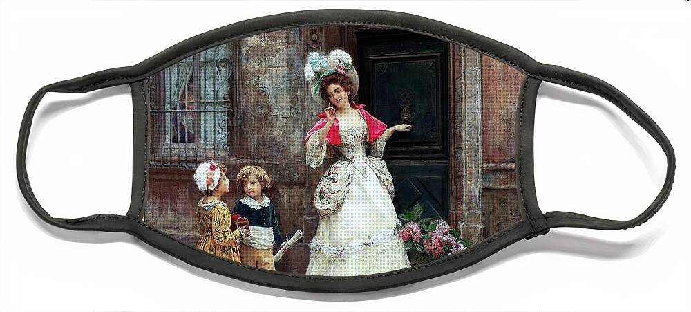 Grandmother’s Birthday Face Mask featuring the painting Grandmothers Birthday by Jules Girardet Remastered Xzendor7 Fine Art Classical Reproductions by Rolando Burbon