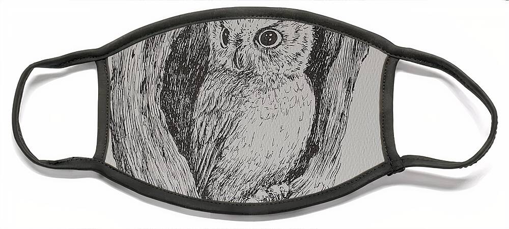 Owl Face Mask featuring the drawing Great Horned Owl by ML McCormick