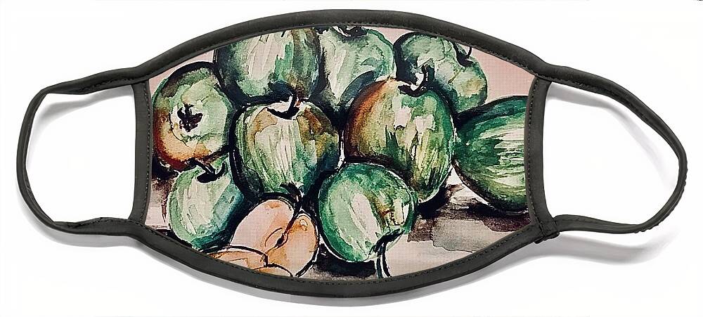  Face Mask featuring the painting Green Apples by Angie ONeal