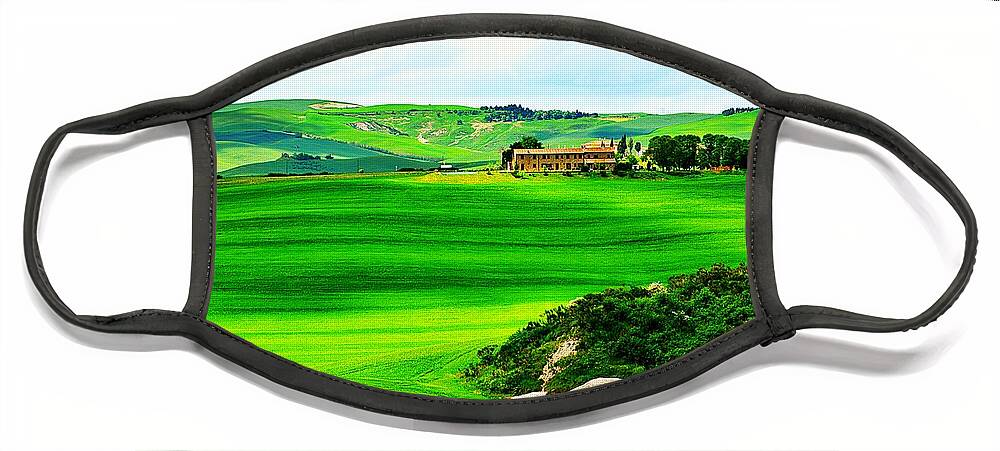 Tuscany Face Mask featuring the photograph Green escape in Tuscany by Ramona Matei
