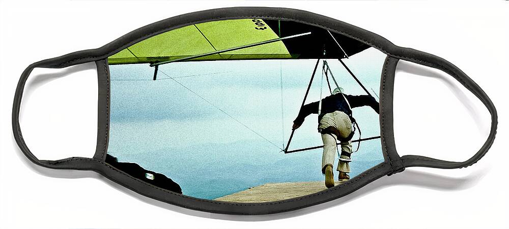 Hang Gliding Vintage Glider Launch Face Mask featuring the photograph Green Glider Launch by Neil Pankler