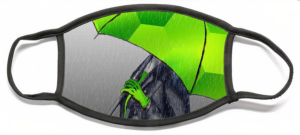 Bedroom Face Mask featuring the mixed media Green Umbrella in Fashion by Kelly Mills