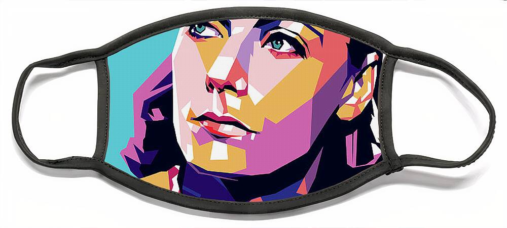 Greta Garbo Face Mask featuring the digital art Greta Garbo portrait by Movie World Posters