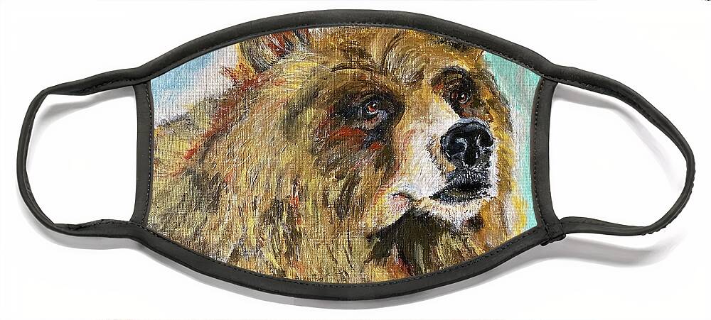 Bear Face Mask featuring the painting Grizzly by Melody Fowler