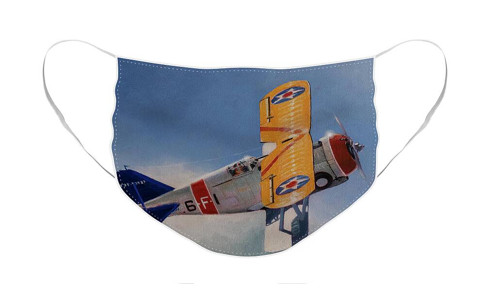 Aviation Face Mask featuring the painting Grumman F3F by Douglas Castleman