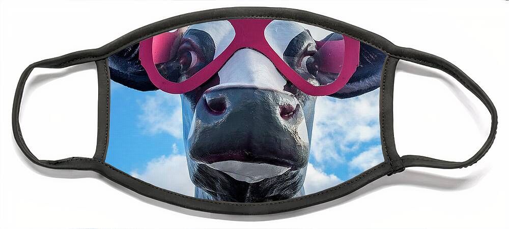 Roadside Face Mask featuring the photograph Guthrie KY Cow with Sunglasses by Enzwell Designs