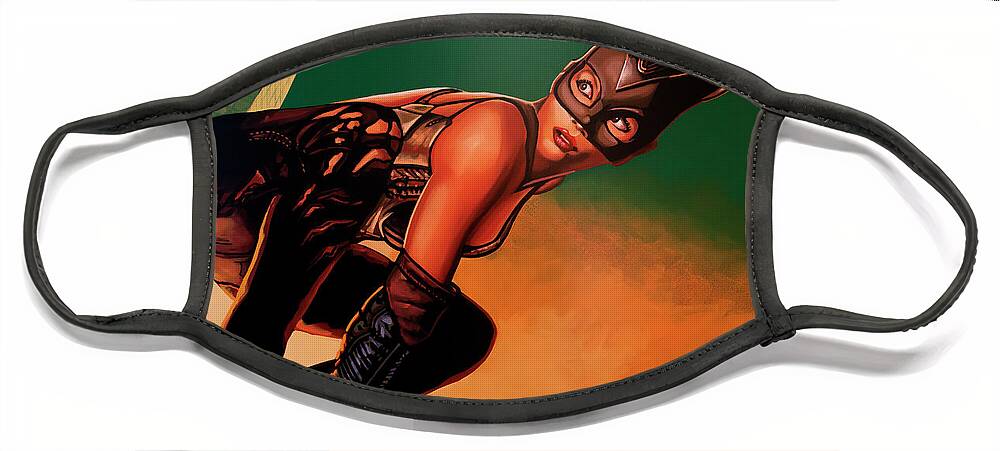 Berry Face Mask featuring the painting Halle Berry as Catwoman Painting by Paul Meijering