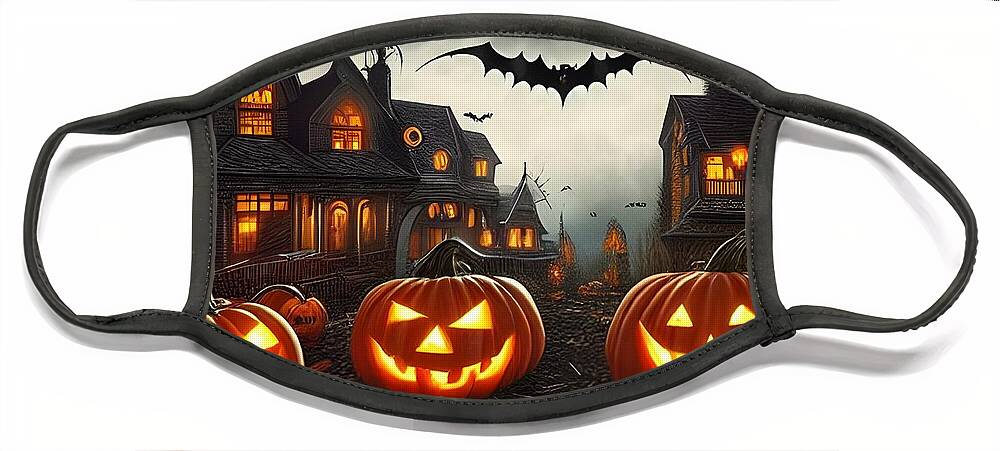 Digital Face Mask featuring the digital art Halloween Houses by Beverly Read