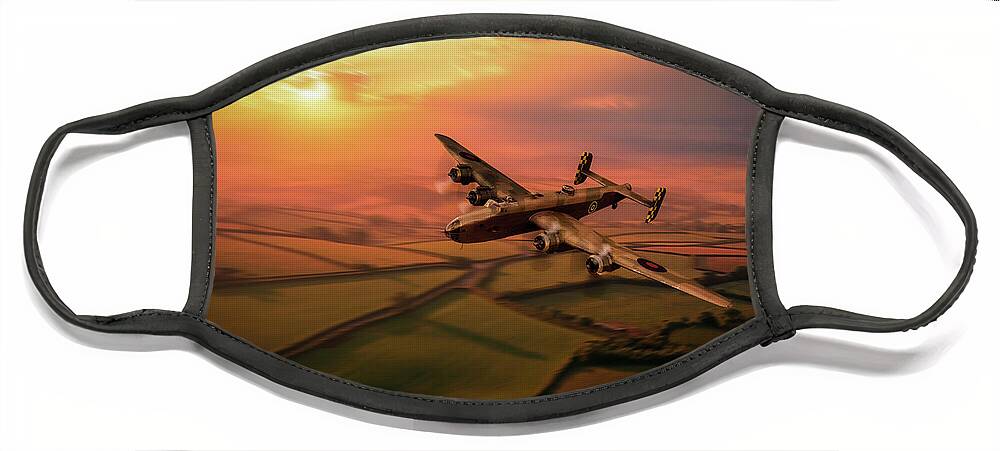 Handley Page Halifax Face Mask featuring the digital art Handley Page Halifax by Airpower Art