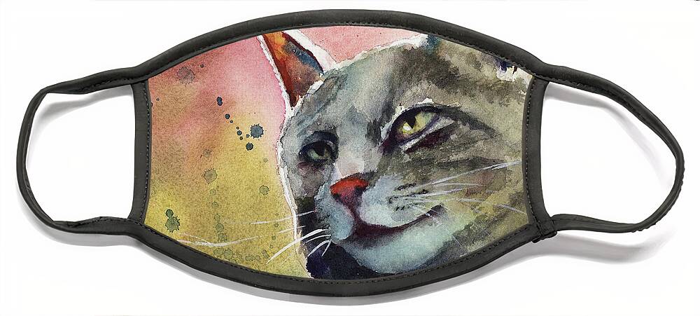 Watercolor Cat Painting Face Mask featuring the painting Handsome Napoleon by Terri Meyer