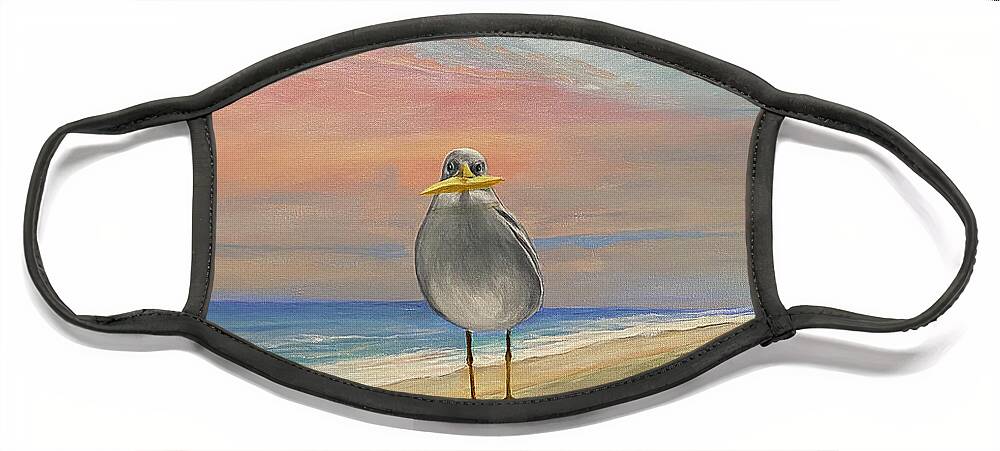 Beach Face Mask featuring the painting Happier than a Seagull with a French Fry by Sue Dinenno