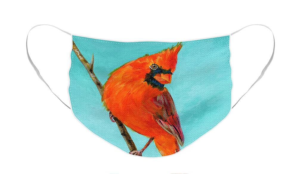 Cardinal Face Mask featuring the painting Happy Cardinal - painting by Annie Troe